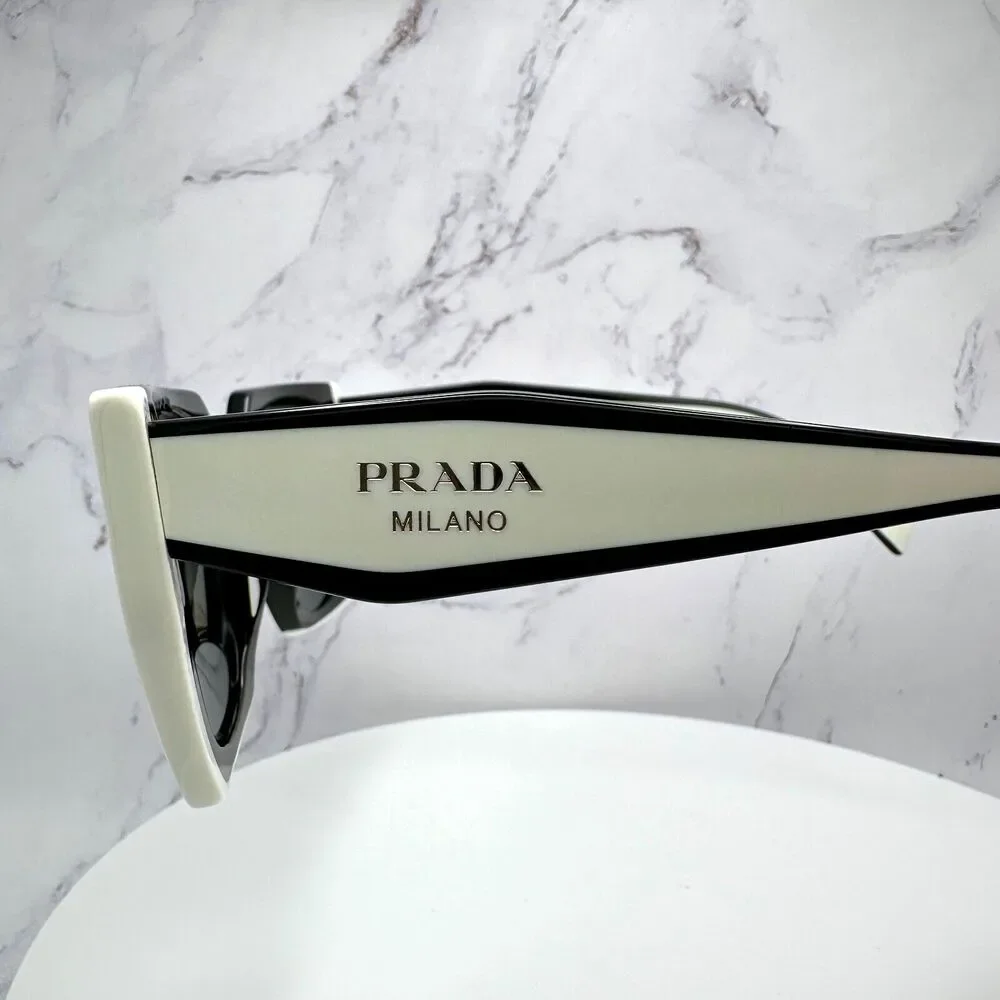 New Prada Sunglasses Womens Black White Symbole Logo Authentic Gold Logo Italy